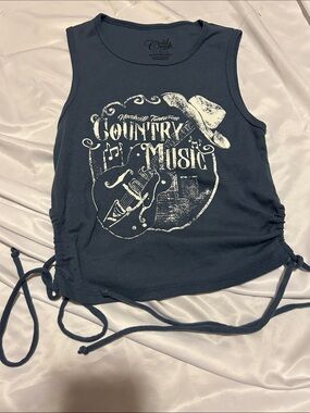 Cold Crush Navy Graphic Country Music Tank with Side Ties